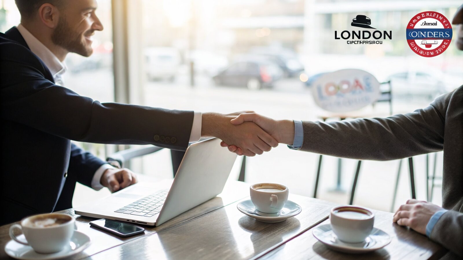 Two professionals meeting over coffee to discuss a startup introduction