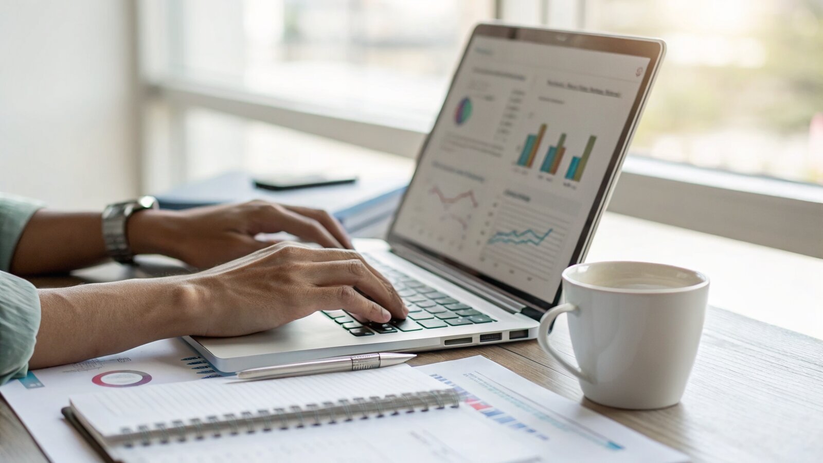 A founder researching investor activity on a laptop spreadsheet at a desk