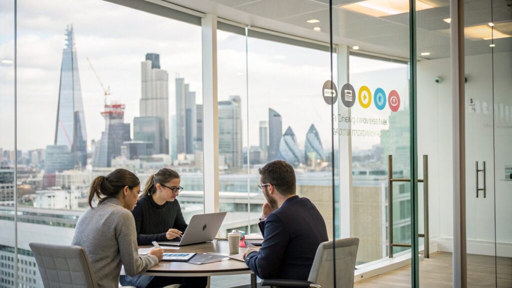 London startup team working in a modern office