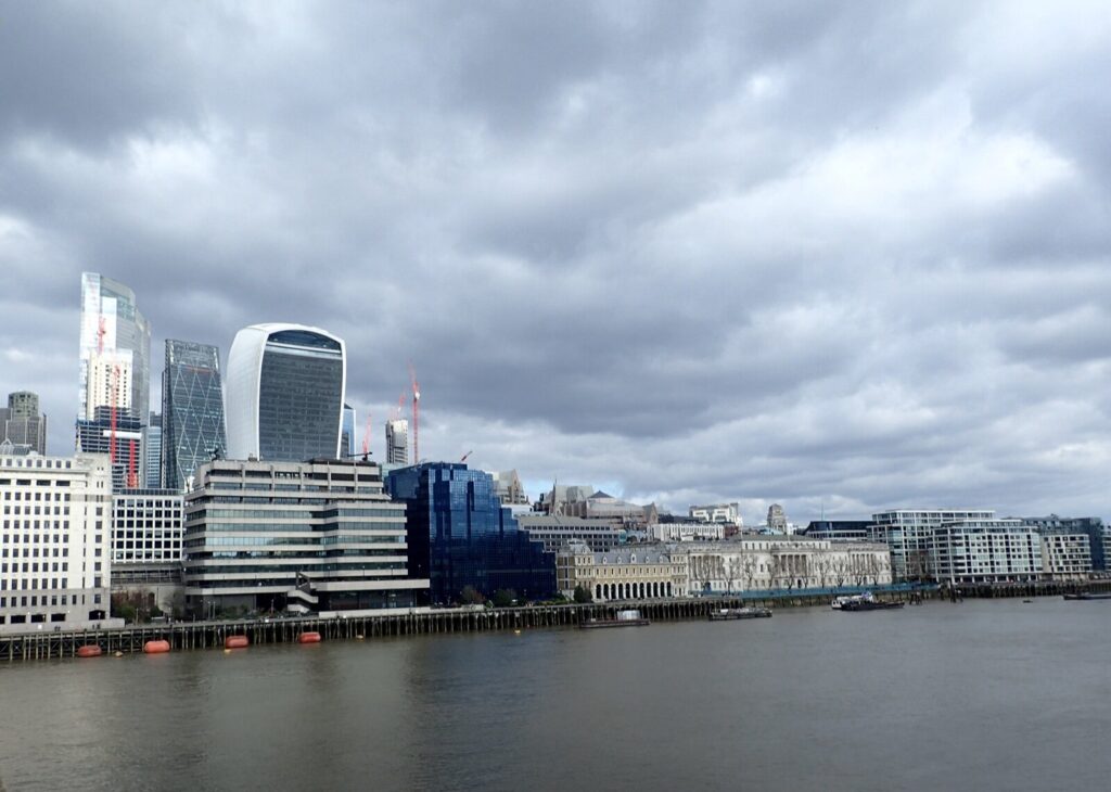 The City of London skyline with tower blocks seen across the River Thames